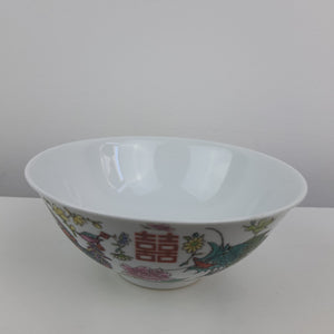 Antiques Chinese Porcelain Famille Rose Hand Painted Dragon Phoenix Bowl, circa 1950