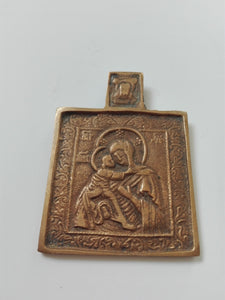 VIRGIN MARY ANTIQUE OR VINTAGE CATHOLIC MEDALLION, NECKLACE PENDANT, STERLING SILVER OR BRONZE