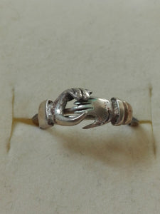 Victorian Sterling Moveable Clasped Hands & Heart Fede Gimmal Ring