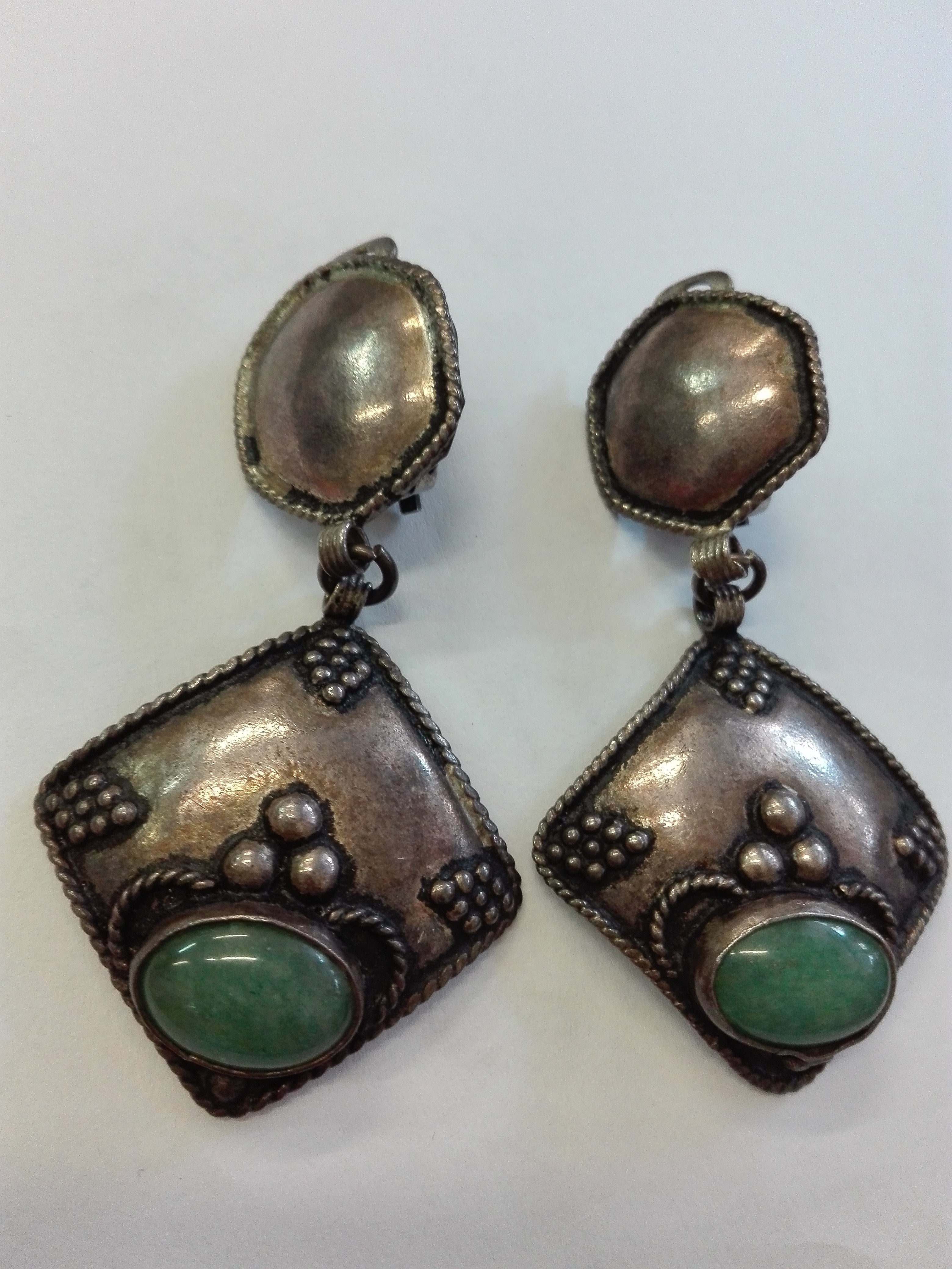 Vintage Silver Earrings Designed by Sezbin With Malachit Stone