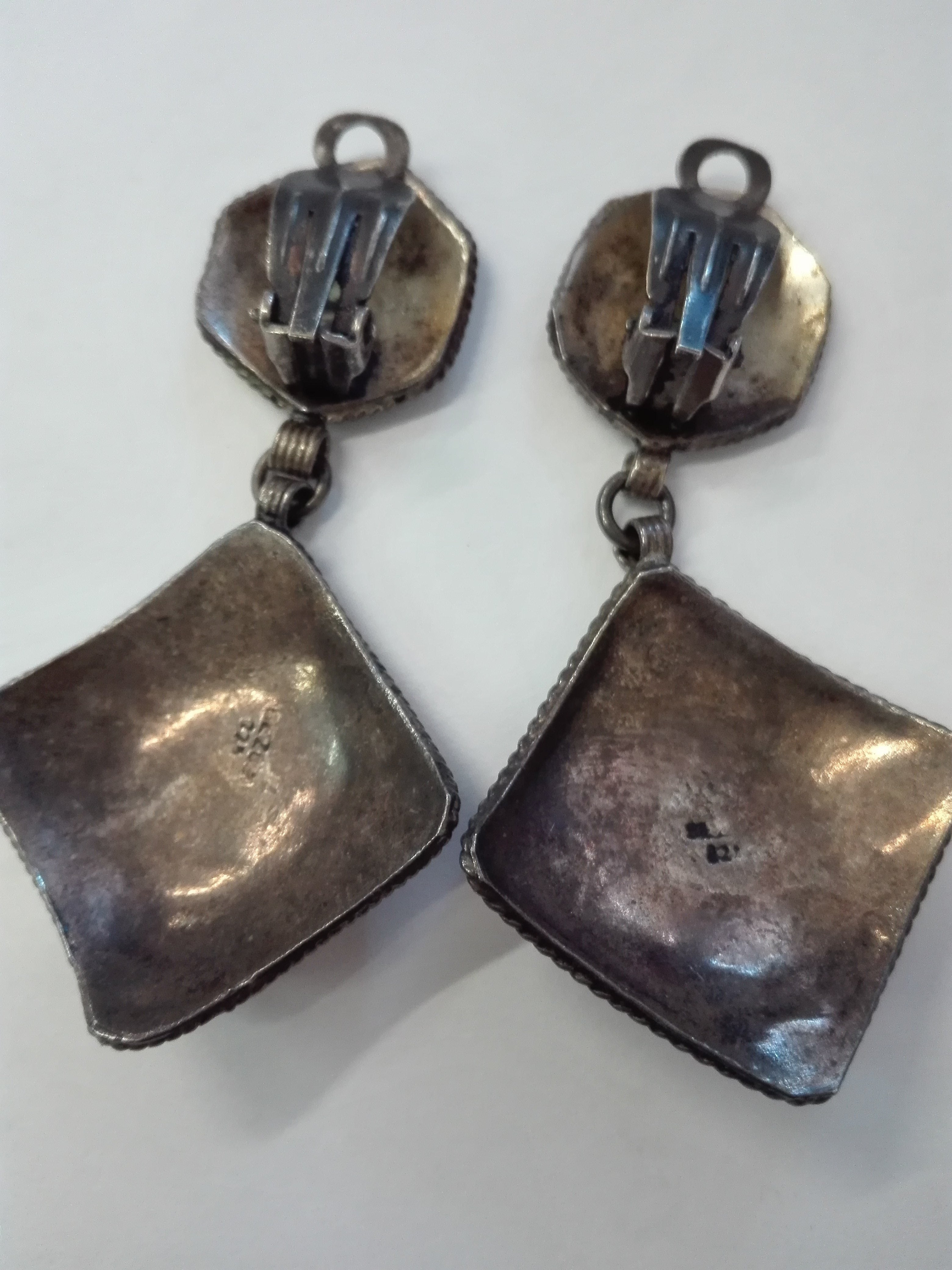 Vintage Silver Earrings Designed by Sezbin With Malachit Stone