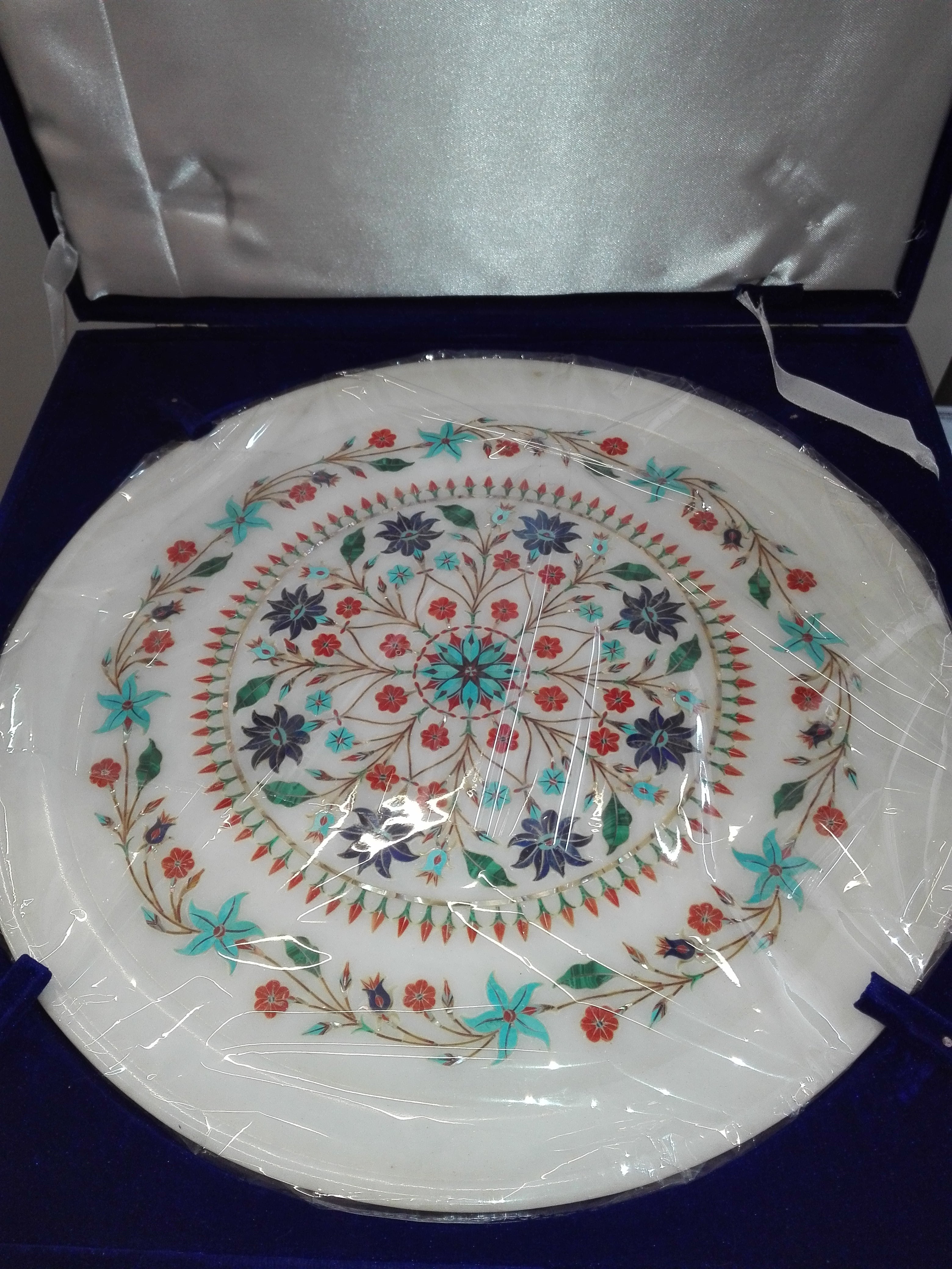 13" Marble Plate lapis Pietra Dura Handmade inlay Home Decorative & Gifts