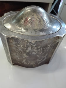 Silver tea caddy or biscuit barrel - international silver india storage container or trinket box