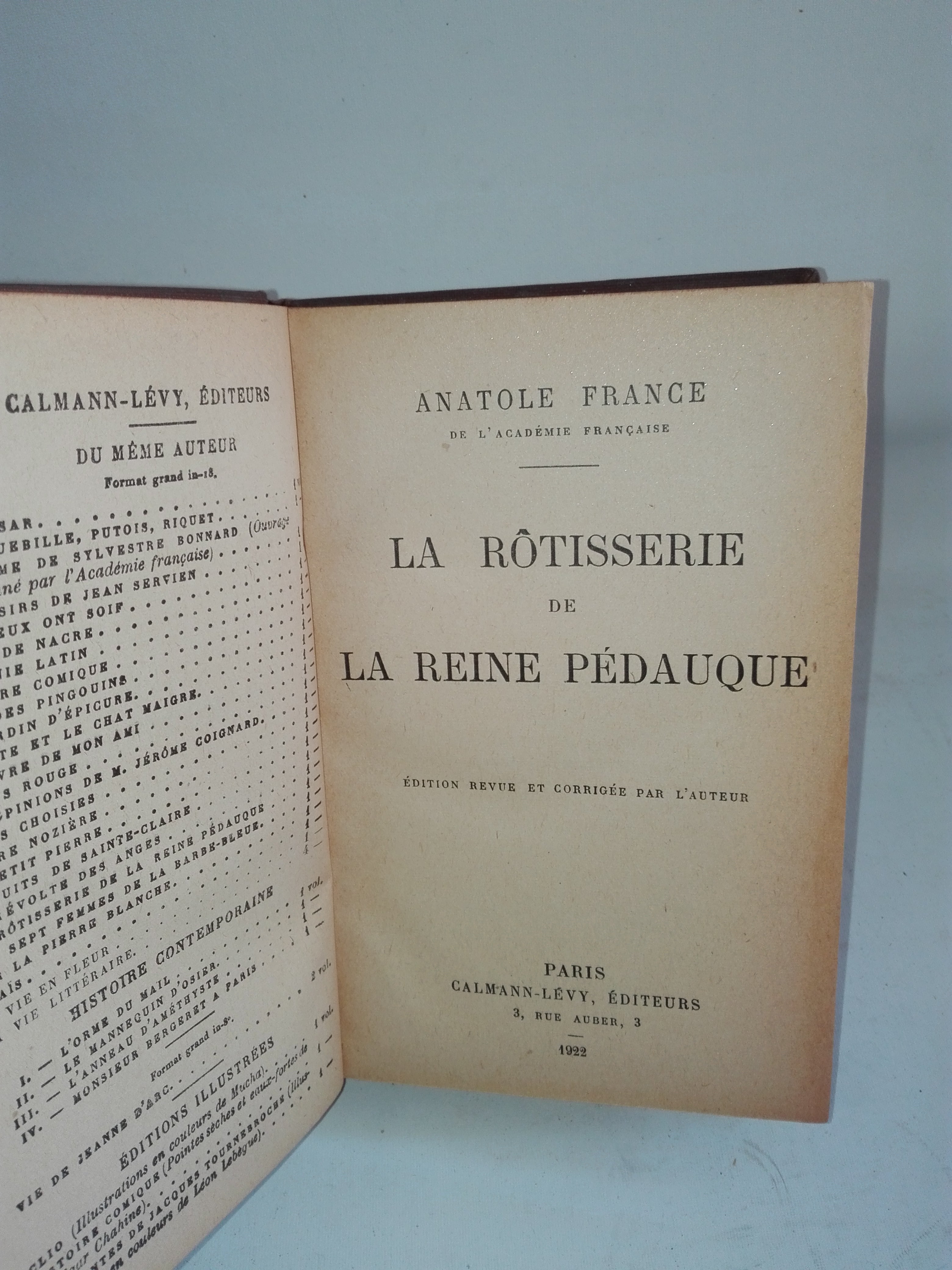Kniha Anatole France : La Rotisserie de La Reine Pedauque, rok 1922