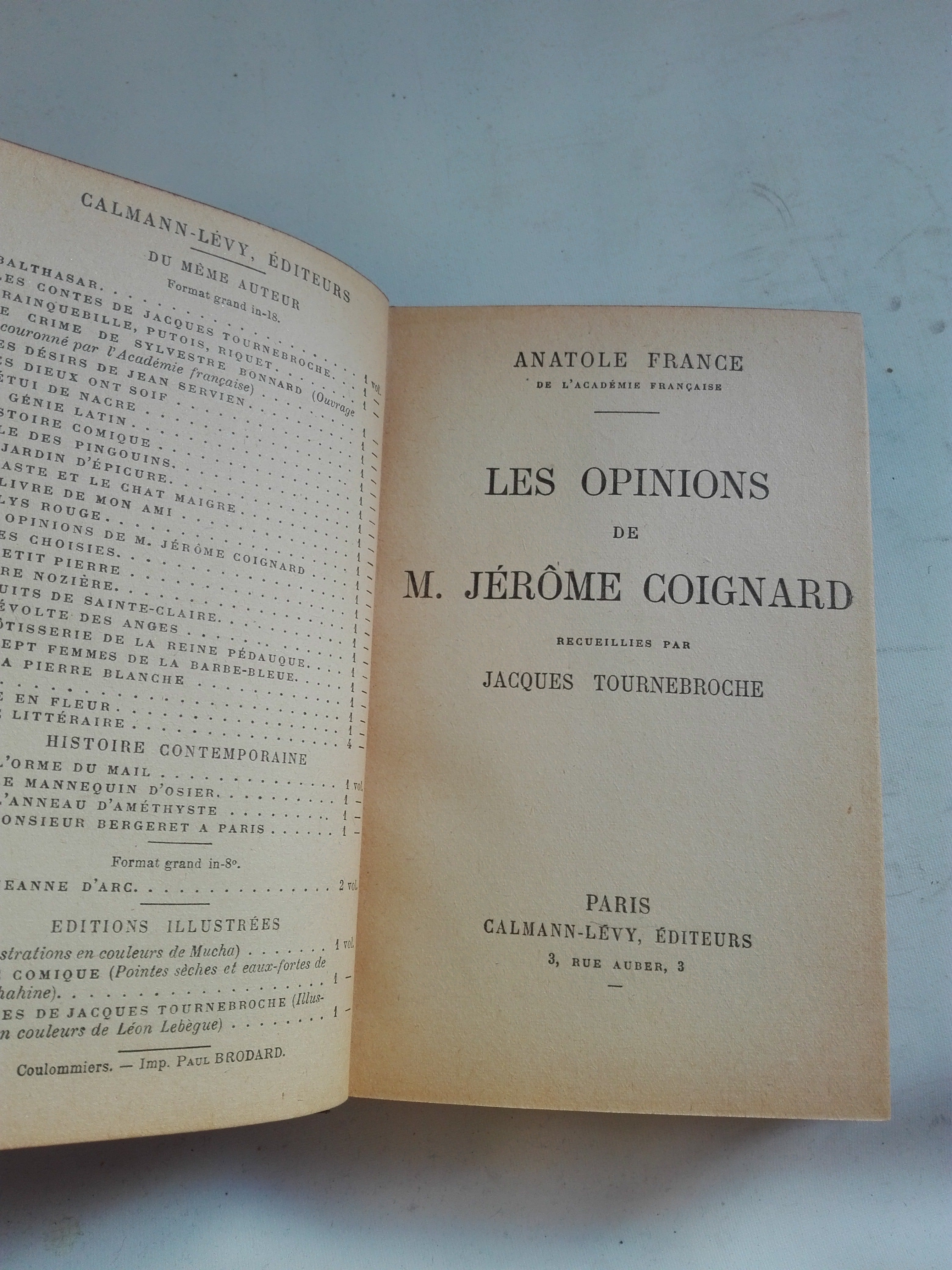 A. France, Les Opinions De M. Jerome Coignard