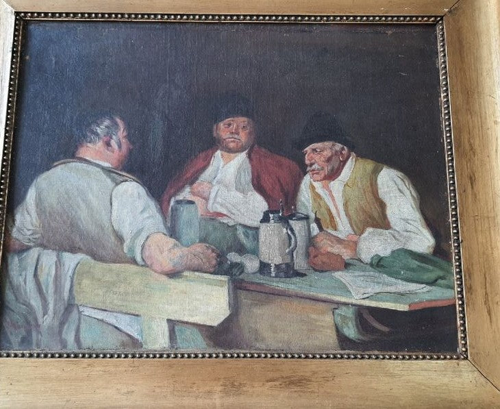 Antique Picture Three Men In Tavern